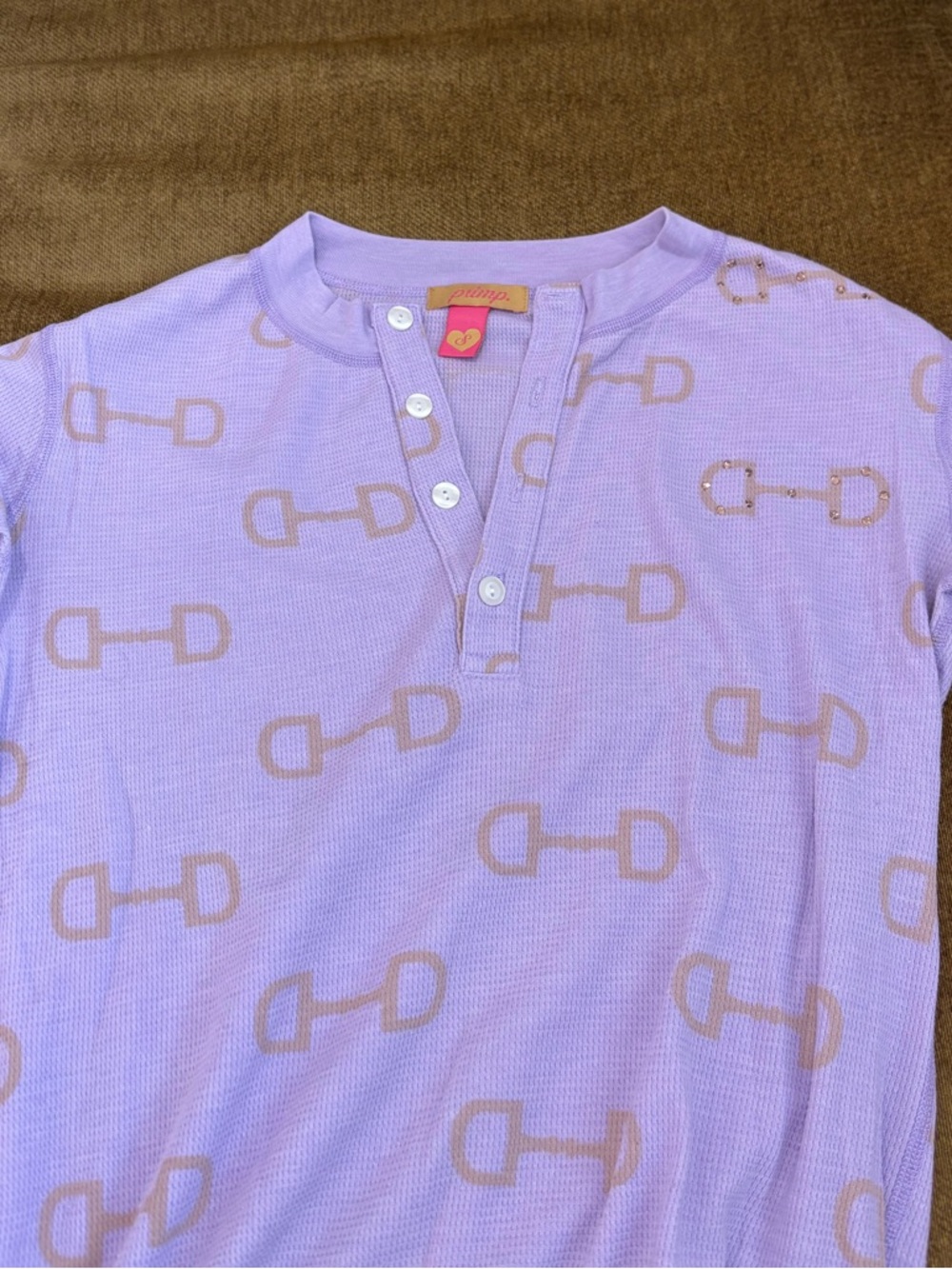 Rare Y2K favourite - Primp Lavender Thermal Henley with Tan Equestrian Bit Print